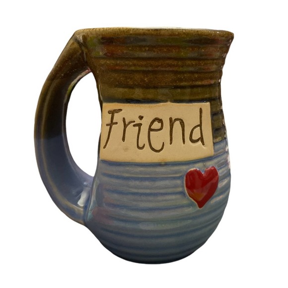 Other - Hand Thrown Pottery “ FRIEND” Brown and Blue mug